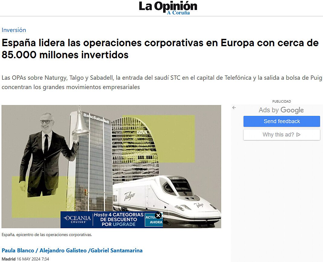 Espaa lidera las operaciones corporativas en Europa con cerca de 85.000 millones invertidos